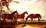 Dog Canvas Paintings - Marvel, KingFisher And The Lad, Three Hunters Belonging To William Angerstein, In A Field With His Dog Spring